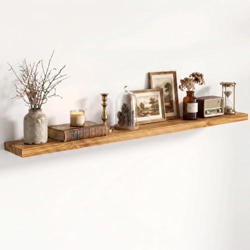55" Wall Mounted Floating Shelves, Natural Elm Wood, 1 Pack