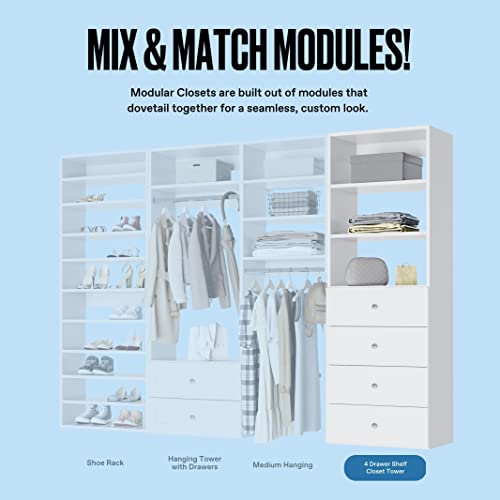 Closet Shelves Tower - Modular Closet System With Drawers (4) - Corner Closet System - Closet Organizers And Storage Shelves (White, 31.5 inches Wide) Closet Shelving - view 3