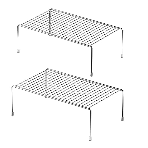 2 Pack Medium (13 x 9. 4 Inch) Cabinet Storage Shelf Rack, Rustproof Kitchen Counter and Cabinet Shelf, Storage Rack Organizer for Kitchen, Fridge, Cabinet, Bathroom, Chrome