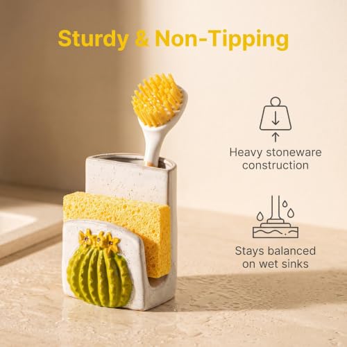 Cactus Ceramic Sponge Holder Kitchen Sink Caddy Brush Dishcloth Organizer - view 4