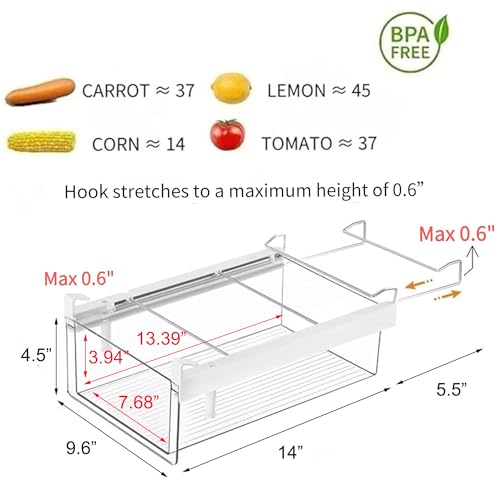 Upgraded Refrigerator Drawers Organizer - Pull Out Fridge Bins with Handle, Extra-Long 19.5" Stretchable and Deep Storage - view 3