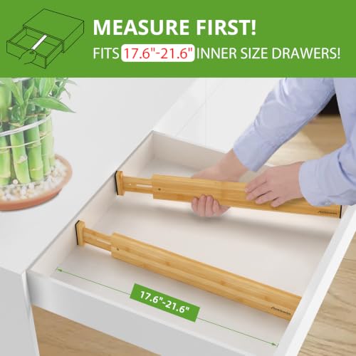 4 Pcs Expandable Bamboo Drawer Dividers, Fits 17.6-21.6" Drawers - view 2