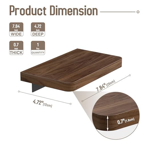 Solid Walnut Floating Shelf, 8 inch Small Natural Wood Wall Mounted Shelf for Bathroom, Kitchen, Bedroom, Living Room, Farmhouse Decor - view 2