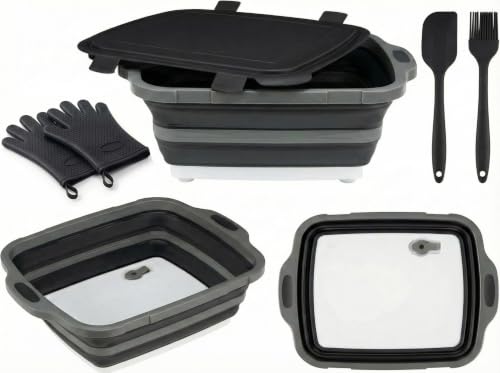 Collapsible BBQ Prep Tub with Lid & Cutting Board, 8L Meat Marinating Basin