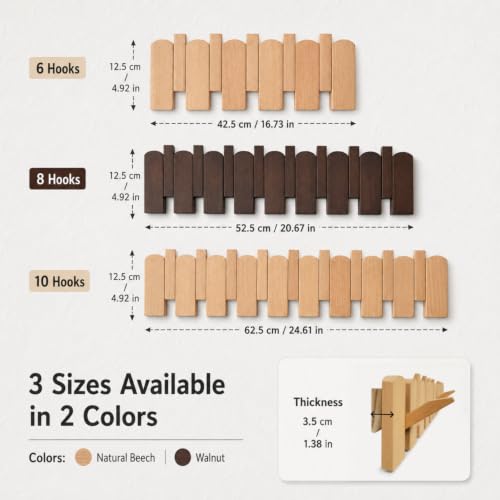 Piano Key Coat Rack Wall Mount, Solid Wood Wall Shelf with Hooks - view 3