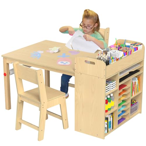 Kids Art Table and 2 Chairs with Storage, Ages 8-12, 47 x 30 Inch - view 3