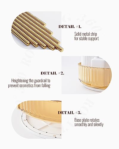 Bathroom Organizer Countertop, Rotating Makeup Organizer for Vanity, 2-Tier Make Up Organizers and Storage, Vanity Tray Shelf for Cosmetic, Skin Care, Lotions (Champagne Gold) - view 4