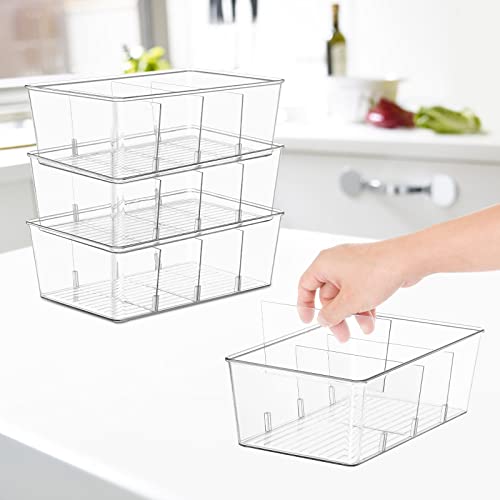 Pantry Organization, 3 Pack Clear Organizer Bins with Removable Dividers for Pantry, Kitchen, Fridge, Cabinet, Stackable Storage Bins for Snack, Pouches, Spice Packets - view 4