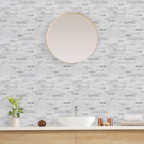 Peel and Stick Backsplash, PVC Wall Tiles Stick on Backsplash for Kitchen(10 Sheets, White Marble with Metal Silver) - view 6
