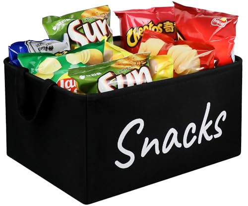 Snack Bin for Pantry - Snack Basket Organizer for Countertop - Imitation Linen Snack Storage Containers for Storing Chips, Pretzels, Cookies, Popcorn and more - Kitchen Organization
