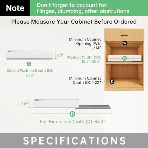 Pull out Cabinet Organizer, 1 pack, 20.5" Deep Heavy Slide out Drawers, Upgrade Three Triple-Slide Rail Systems, Expandable 12.8"-20.8" Roll out Shelf Storage for Kitchen Base Cabinet Organization - view 4