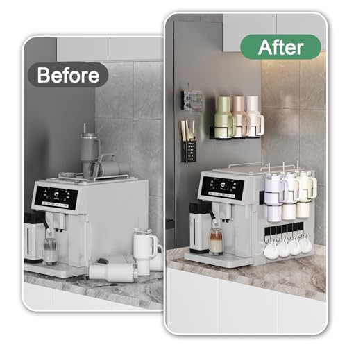 Magnetic Cup Holder for Fridge, Tumbler Organizer with 8-Hook Rack, Fits 20/30/40 oz Stanley Cups, Accessory Storage with Lid & Straw Holder, Water Bottle Organizer for Kitchen Refrigerator - view 3