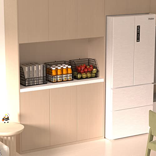 Stackable Wire Storage Baskets for Kitchen Closet Pantry, Hanging Closet Organizers Storage Shelves Organization, Wall Mount Metal Basket Bins, Clothing Vegetable & Fruit Organizer 3 pcs - view 5