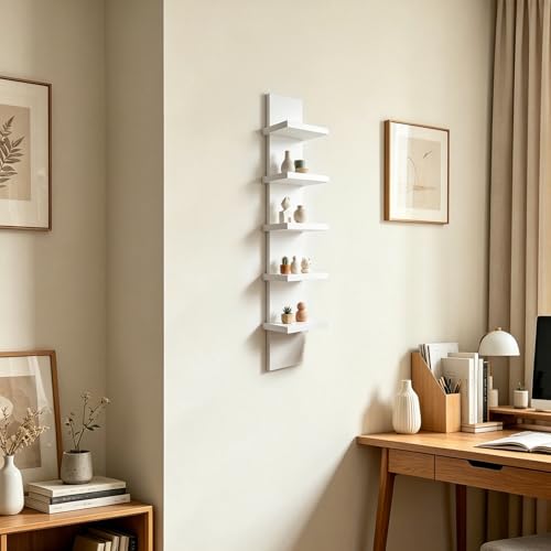 5 Tier Wall Shelf Unit White Vertical Column Wall Decor Lack Floating Shelf Laminate Finish Floating Storage Organizer Compact Display Float Shelves for Bedroom Living Room - view 7