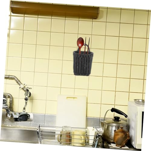 Black Hanging Woven Basket with Handle, Plastic Wall Storage - view 6