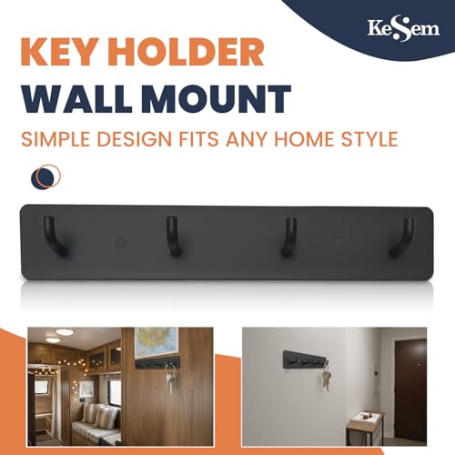 Key Holder Wall Mount, Key Rack with 4 Hooks for Wall/Door Mounted Metal Keys Rail Hanger, 2 Installation Options Self Adhesive or Screws, Black - view 4