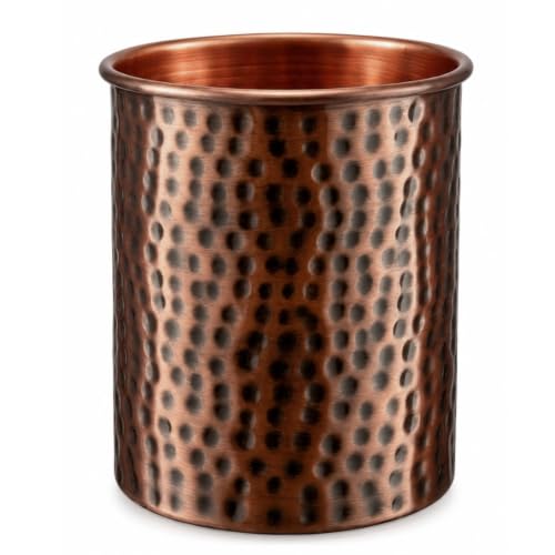 Kitchen Utensil Holder – Hand Hammered Metal Antique Copper Utensil Holder, Decorative Utensil Crock for Kitchen Counter, Cooking Tool and Spatula Holder for Countertop, Caddy Organizer