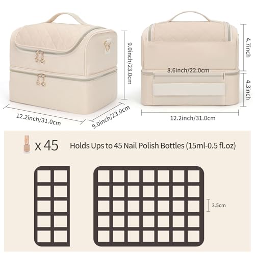 Nail Polish Organizer, Portable Nail Polish Storage Case Holds 45 Bottles Nail Polish & Nail Lamp, Travel Nail Supplies Organizer for Nail Tech Kit & Manicure Tools (White, 45 Slots) - view 2