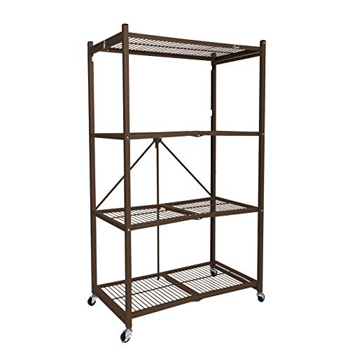4-Tier Folding Shelf, Storage Organizer Shelves w/Wheels for Home & Office, Brown