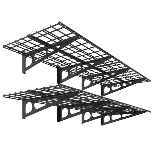 2-Pack 2x6ft Garage Shelving 24-inch-by-72-inch Heavy Duty Wall Mounted Shelves Garage Storage Rack Floating Shelves, 1400lbs Load Capacity, Black, Classic Series