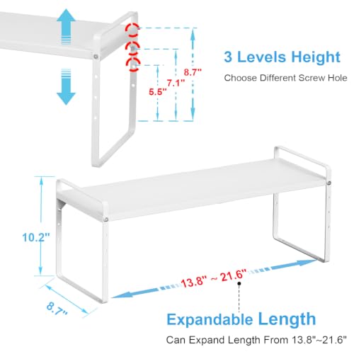 Set of 2 Expandable Cabinet Shelf Organizer, Stackable Kitchen Countertop Shelves Spice Racks, Small Storage Shelf For Cupboard Counter Tabletop, 30 LBS Heavy Duty, Adjustable, 13.8" to 21.6" Long - view 2