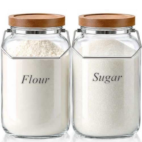 Glass Flour Sugar Storage Containers with Wood Lid and Handle