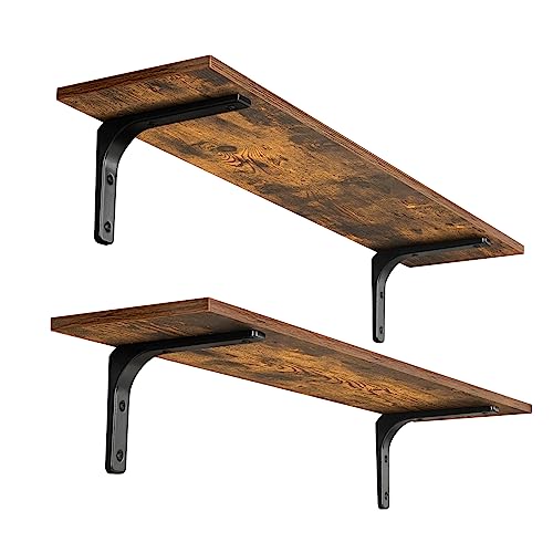 Long Wall Shelves, 31.5Inch Wooden Wall Mounted Shelves, Set of 2