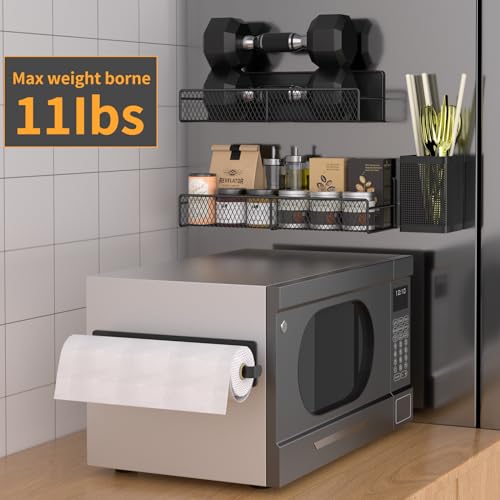 Magnetic Spice Rack for Refrigerator, 6 Pack 100% Metal Strong Magnet Shelf Black, Space Saving Spice Organizer, Home Kitchen Laundry Room Storage Organization W/ Paper Towel Holder, Utensils Racks - view 4
