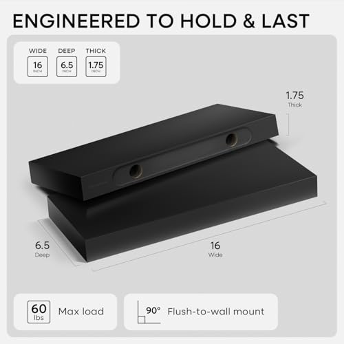 16 Inch Floating Shelves, High-End Solid Pine Wood, Set of 2 - view 3