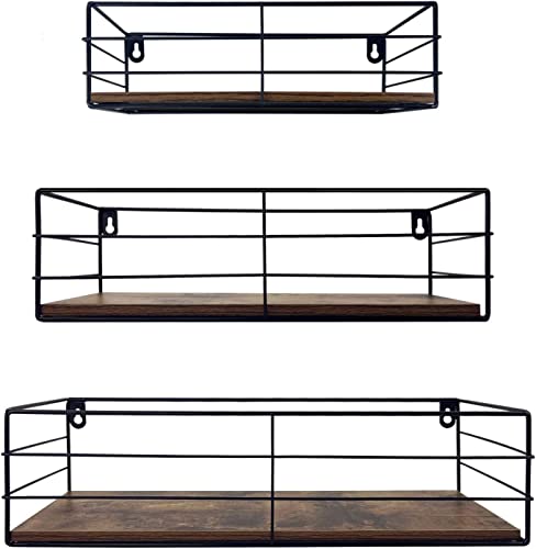 Wall Shelf, Floating Wall Shelf Black for Living Room, Bedroom, Kitchen, Bathroom, Save Space Set of 3