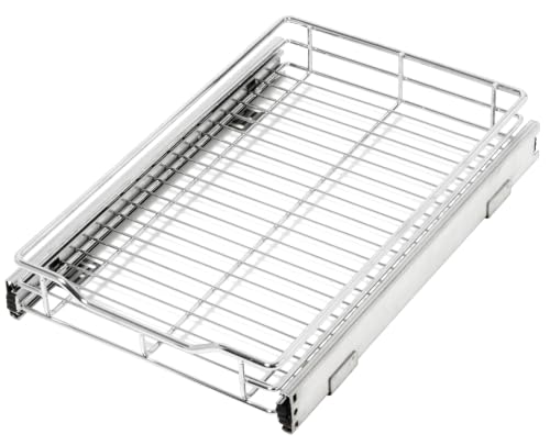 Pull-Out Cabinet Organizer – Single Level Chrome, Small – Steel Sliding Cabinet Organizer Holds Up To 100 lbs. for Optimal Home Organization and Storage