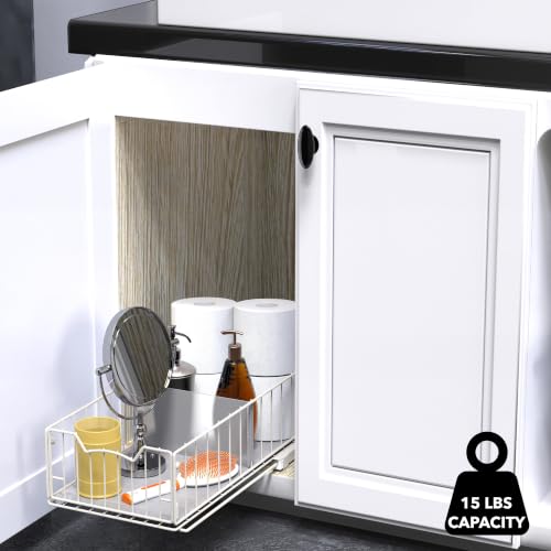 Pull-Out Cabinet Sliding Basket, 17.2Dx9.7Wx5H, White - view 2