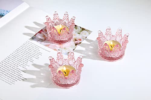Votive Candle Holders Set of 6 Crown Glass Tealight Candle Holder for Wedding, Party and Home Decor (Pink) - view 3