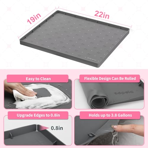 Under Sink Mat 22"×19" Waterproof Silicone Cabinet Liner & Sink Protector for Kitchen & Bathroom, Multi-Purpose Organizers Tray for Pets, Laundry, Cat Litter Mat,Gray - view 5