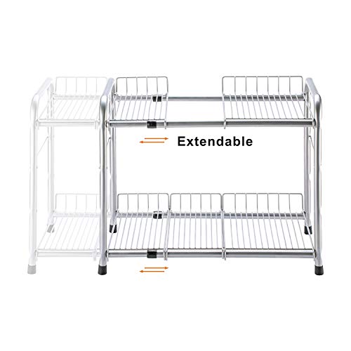 2 Tier Under Sink Organizers and Storage Rack Expandable Cabinet Shelf for Kitchen Bathroom Silver (17-25 inches) - view 3