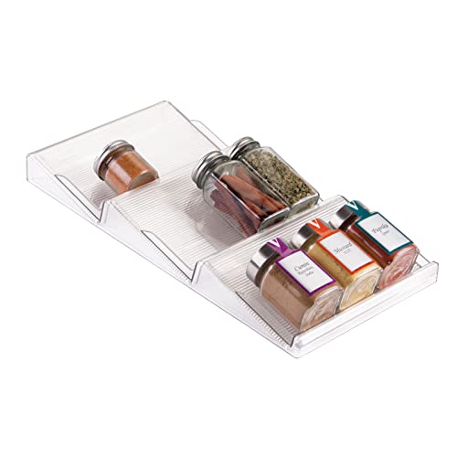 Expandable Plastic Deluxe Spice Rack, Drawer Organizer for Kitchen Cabinet Drawers, 3 Tier Slanted for Spice Jars, Food Seasoning Bottle Storage, Ligne Collection - Clear - view 5