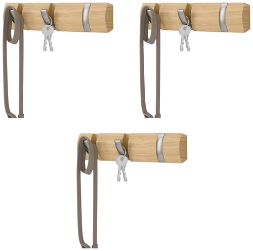 Flip Wall-Mounted Coat Rack with 3 Hooks – Modern, Space-Saving Storage for Hats, Jackets, Bags, Entryway, Mudroom, Closet, Bathroom, Bedroom – Natural/Nickel (Pack of 3)