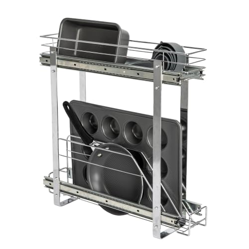 Glidez Multipurpose Chrome-Plated Steel Pull-Out/Slide-Out Storage Organizer for Cookware and Bakeware - 2-Tier Design - Fits Standard Size Cabinet or Shelf, Chrome
