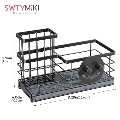 Kitchen Sink Caddy Organizer, Quick Dry Smiley Face Sponge Holder with Instant Drying Stone, Large Rustproof Sink Organizer for Kitchen Countertop Organization, Black - view 7
