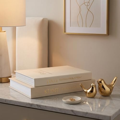 Linen Decorative Book Storage Boxes - Set of 2 Faux Books for Coffee Table Decor, Neutral Fake Book Props for Hiding TV Remotes & Entryway Styling (Khaki & Off-White) - view 5