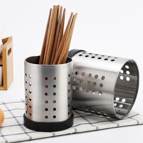 Stainless Steel Utensil Holder for Kitchen, Utensil Holder Drainer Basket for Countertop, Chopstick Spoon Spatula Holder Dryer Rack, Utensil Caddy for Cooking Utensils Holder, Silver, Small, 1pc - view 3