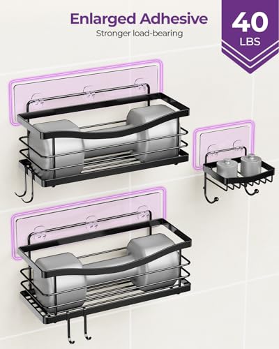 3 Pack Adhesive Shower Caddy,Stainless Steel Shower Shelves,Black - view 6