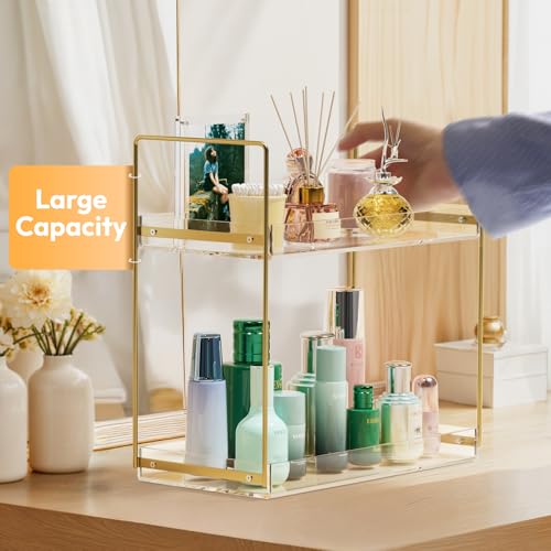 2 Tier Bathroom Counter Organizer Gold Acrylic Tray Vanity - view 5