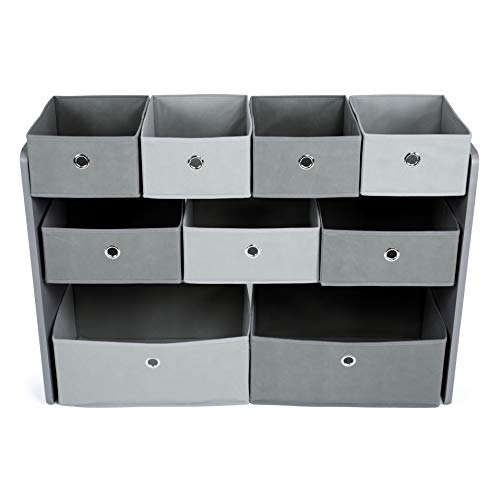 Kids Toy Organizer with 9 Storage Fabric Bins, Grey & Grey/White Kids Book Rack Storage Bookshelf, 4 Tiers - view 6