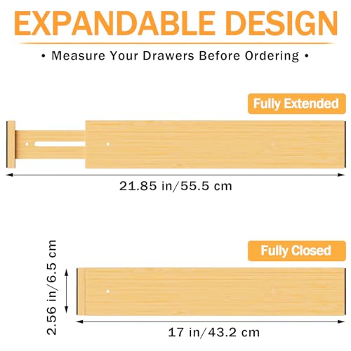Bamboo Drawer Dividers Organizers, 2.56" High, 17"-21.8" Adjustable, 4 Pack - view 3