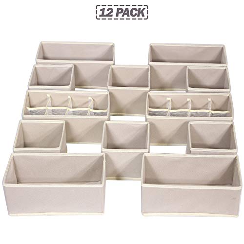 12 Pack Foldable Drawer Organizer Dividers Cloth Storage Box Closet Dresser Organizer Cube Fabric Containers Basket Bins for Underwear Bras Socks Panties Lingeries Nursery Baby Clothes Beige NN246 - view 7