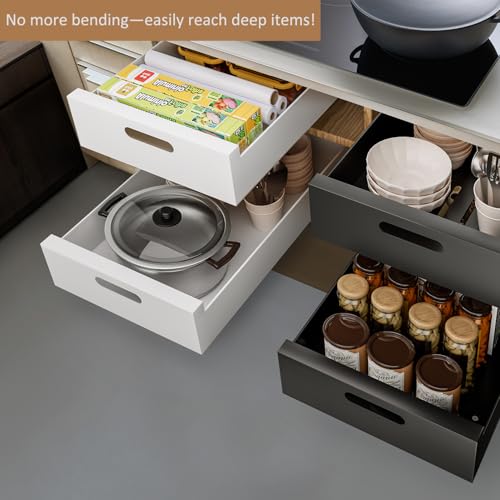 HBL' 1 Pack | 21" Deep Pull Out Cabinet Organizer Adhesive, 10-Inch Wide Sturdy Carbon Steel Roll-Out Drawers, Designed for Frameless Cabinets, Slide-Out Shelves for Pantry. - view 6