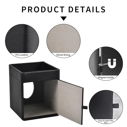 Tissue Box Cover Square Tissue Box Holder PU Leather Facial Tissues Organizer with Storage Tray for Bathroom Vanity Bedroom Office Car, Stylish Napkin Caddy Decorative Organizer (Black) - view 6