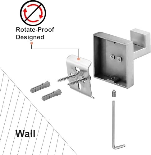 Towel Hook Stainless Steel Bathroom Rustproof Clothes Towel Coat Hook Wall Mounted Square Toilet Kitchen, Heavy Duty Door Hanger, 1 Pack, Brushed Nickel - view 6