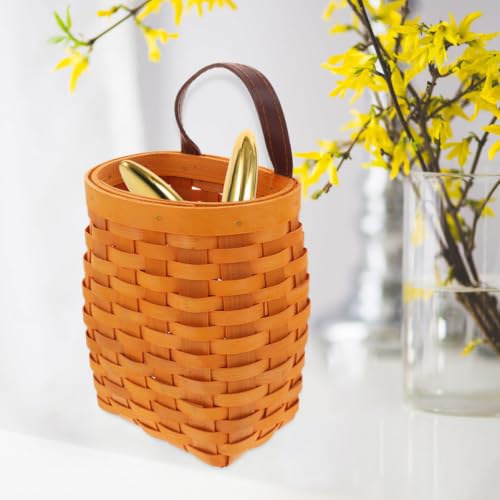 2pcs Woven Hanging Fruit Basket, Wood PU Wall Storage for Kitchen Use - view 5